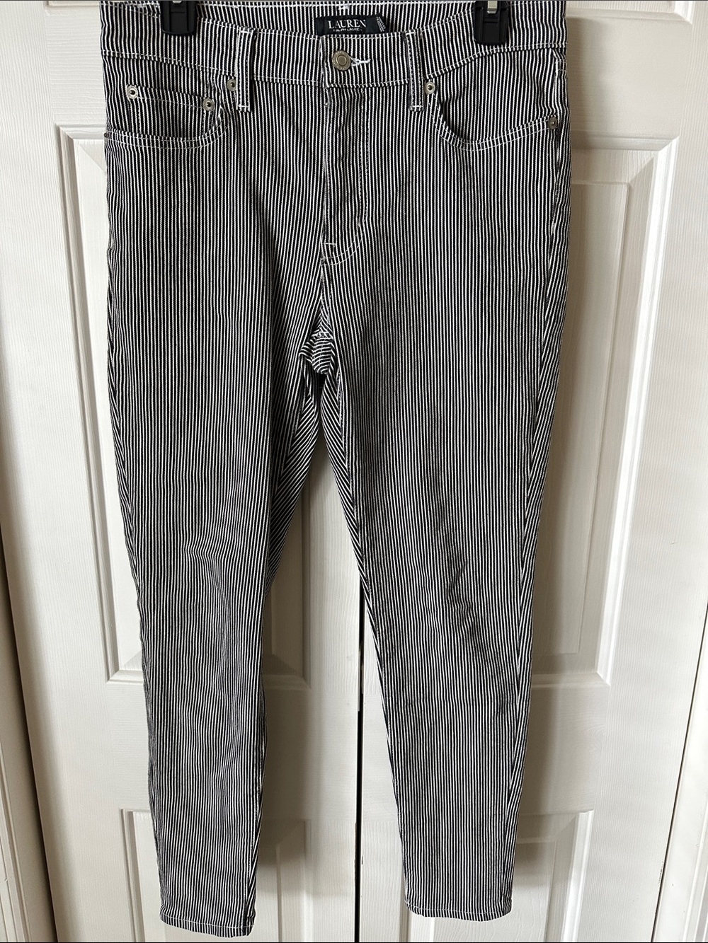Lauren Ralph Lauren Black and White Pinstripe Skinny Pants